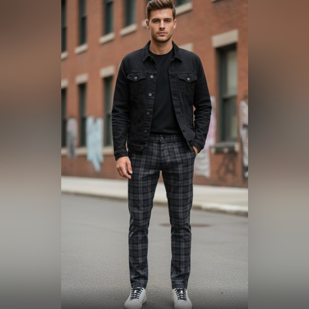 Topman By ASOS Black and Gray Plaid Men's Pants